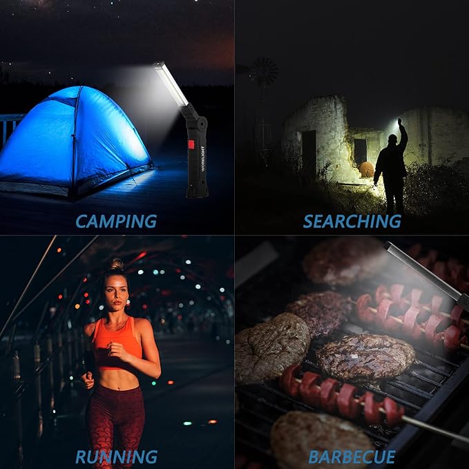 LED Rechargeable WorkLight Tools for Mens Dad Gift,Magnetic Flashlights with Hook 360° Rotate 5 Modes Emergency Light for Mechanic, Automotive,Camping and Christmas Birthday Gift(2 Pack)