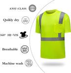 High Visibility Shirts Quick Dry Safety T Shirts with Reflective Strips and Pocket Short Sleeve Mesh Hi Vis Construction Work Class 2 Shirt for Men/Women Lime,2XL