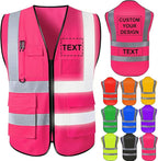 Custom Safety Vest for Men with Logo High Visibility Safety Vests Reflective with Pockets and Zipper Construction