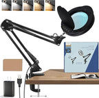 15X Magnifying Glass with Light, Real Glass Lens, 84 LEDs, 5 Color Modes, 10 Brightness Dimmable, Adjustable Swing Arm with Clamp, Hands-Free Magnifier for Reading, Crafts, Repair, Sewing, Close Work