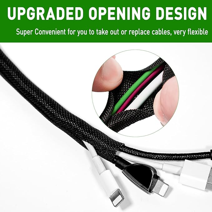 25FT Split Cable Management Sleeve Wire Loom Tubing Cord Protector for High-Temperature Automotive Harness Wires and Home Cable Management,Self-Wrapping Braided Cord Covers (1/4 Inch)
