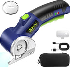 Cordless Electric Scissors: 4V Rechargeable Rotary Cardboard Cutter, 3000mAh Battery, with LED Light, 2 Blades, Box Cutter for Fabric Carpet Carton Plastic Leather Cloth (Blue)