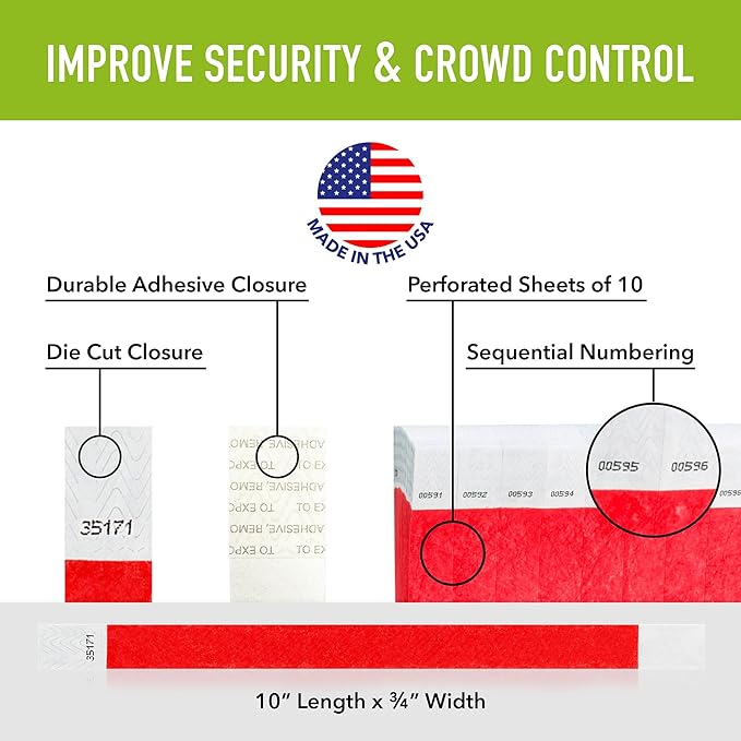 600 WristCo Neon Red Tyvek Wristbands for Events - Tamper-Proof Design & Fluorescent Color Prevent Reuse Premium-Grade Bracelets for Hospital & Medical ID, Party & VIP Identification