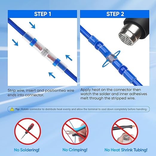 TICONN 200 Pcs Solder Seal Wire Connectors, Heat Shrink Butt Connectors, Waterproof and Insulated Electrical Wire Terminals, Butt Splice (200PCS)