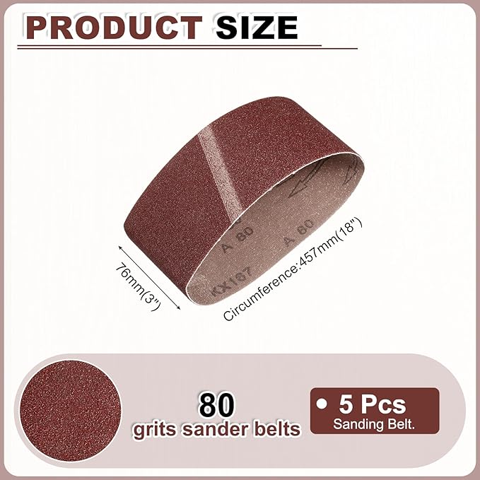 HARFINGTON 3 x 18 Inch Sanding Belts, 1 Pcs 80 Grits Aluminum Oxide Abrasive Belt Sander File Belt for Woodworking, Metal Polishing, Knife Sharpener