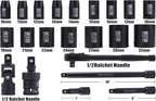 SEKETMAN 22PCS 1/2Drive Shallow Impact Socket Set,1/2-Inch Metric Socket Set,(10-19,21,22,24,27,30,32mm)6 Point,CR-V steel,Includes Extension Bar,Universal Joint and Ratchet Handle