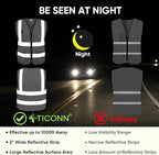 TICONN Reflective Safety Vest High Visibility Class II Mesh Vest for Women & Men Meets ANSI Standards