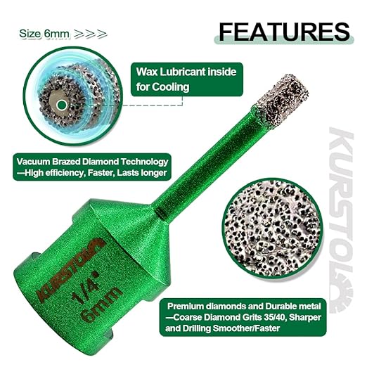Tile Hole Saw Kit - 9pcs Diamond Core Drill Bits 6/6/8/20/25/35/50/65/100mm+4/5" Milling Finger Bit+2" Beveling Chamfer Bit+SDS Shank to 5/8"-11 thread for Porcelain Ceramic Marble Granite