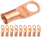 SELTERM 10pcs 4 AWG - 3/8" Stud - Battery Lugs, Heavy Duty Wire Lugs, Ring Terminals, Battery Cable Ends,4 Guage Terminals, UL Bare Copper Eyelets Electrical Battery Terminal Connectors
