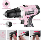 GardenJoy Cordless Power Drill Set: 12V Electric Drill with Battery and Charger, 65pcs Acessories, 3/8"Keyless Chuck, 2 Variable Speed, 24+1 Position, Compact Drill Driver Kit for Home & DIY Project