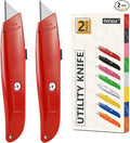 DIYSELF 2Pack Utility Knife Box Cutter Retractable Blade Heavy Duty(Red)