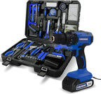 COMOWARE 120 Pcs Home Tool Kit with 20V Power Drill, Li-ion Battery & Charger - 25+1 Clutch Tool Set for Home, Garden & Office Repair - Blue Case