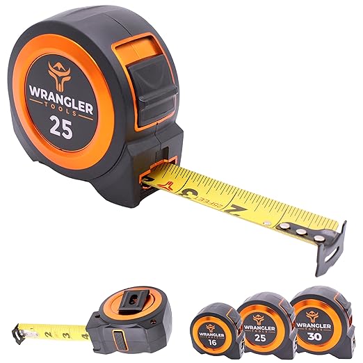 Tape Measure 25 FT - Measuring Tape Retractable - Oversized & Double-Sided Print - Blade Lock, Finger Brake - High Performance Nylon Coating, 10' Stand-Out - 13' Reach / 1-1/16" Blade