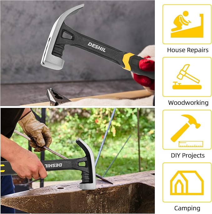 22 oz Claw Hammer with Fiberglass Handle, Drop Forged One Piece Claw Hammer, All Purpose Hammer, Smooth Face, Shock-Absorbing Grip