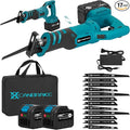 Cordless Rotated Handle Reciprocating Saw, 2 x 6.0Ah Battery, 12Pcs Blades, 28MM Stroke, 180° Cutting Angle, Wood/Metal/PVC