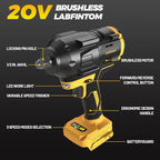 Cordless Impact Wrench for De-Walt 20V Battery, 1/2" High Torque Impact Gun, 900Ft-lbs(1200N.m) Brushless Power Impact Driver with 4-Mode Speed, LED Work Light (Battery NOT included)
