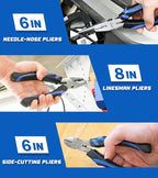 5-piece Pliers Set Home Maintenance Tool Kit for Men, Including Groove Joint, Long Nose, Diagonal Cutting, Adjustable Wrench and Linesman Pliers, with Storage Pouch