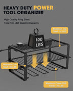 Wall Mount Power Tool Organizer and Charging Station - 6 AC Outlets, 3 Layers for Drills, Great as Heavy Duty Garage Tool Rack