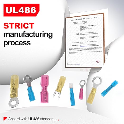 AIRIC 16-14 AWG Heat Shrink Ring Terminals Kit #10, 1/4", 5/16", 3/8", Copper Terminal Connector Ends, Battery Cable Lugs, Blue Electrical Crimp Connectors, Wire Lug for 16, 14 Gauge Wires, 100 PCS