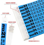 500 WristCo Over 21 Neon Blue Tyvek Wristbands for Events - ¾” x 10” - Waterproof Recyclable Comfortable Tear Resistant Paper Bracelets Wrist Bands for Concerts Festivals Admission Party