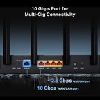 TP-Link Tri-Band BE9700 WiFi 7 Router Archer BE600 | 10G WAN/LAN +2.5G WAN/LAN +3× 2.5G LAN Ports, New 320Mhz Channel | Covers up to 2,600 Sq. ft and 120 Devices|VPN, HomeShield for Network Security