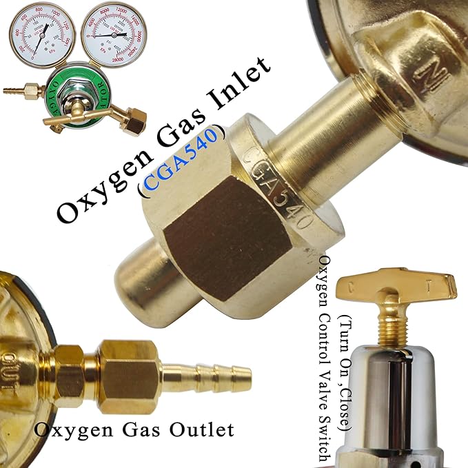 2 Piece Dual Welding Gas Gauges Oxygen (CGA-540) and Acetylene (CGA-510) Regulators Combo（Two-piece suit ）