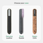 GERMANIKURE Czech Crystal Glass Nail File in Suede Leather Case - Original White Branded - Professional Manicure & Pedicure Products for Smooth Easy Shaping of Natural Nails