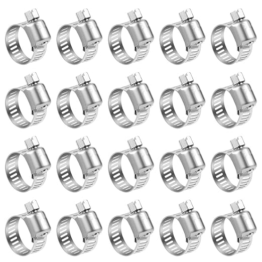 LOKMAN 20 Pack Stainless Steel Hose Clamp Adjustable 5/8'' - 1'' (16-25mm) Worm Gear Hose Clamp, Metal Fuel Line Pipe Clamp for Plumbing, Automotive And Mechanical Application