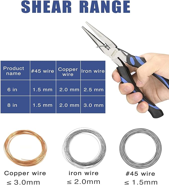 8-Inch Long Needle-Nose Side Cutting Pliers with Heavy Duty Nickel Chromium Steel Construction