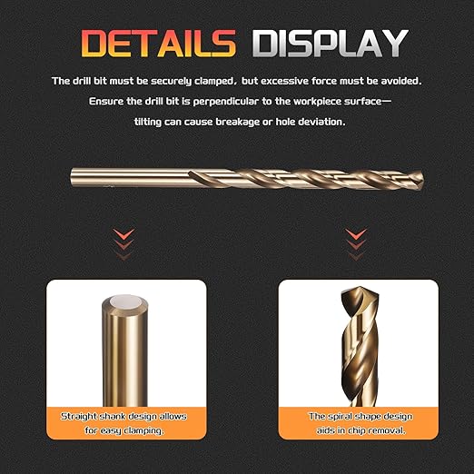 Drill Bit, #9 Cutting Diameter, 4341 HSS Gold Finish 135° Cutting Angle Number Jobber Bits - (Applications: for Drilling Soft Metal Plastic Wood), 5-Pieces