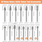 20pcs Carving Bits,10pcs Carbide Burr Bits+10pcs Diamond Drill Bits(1/8 in) Standard Cylindrical Shank for Woodworking,Engraving,Drilling,Glass,Metal,Rotary Tool Accessories