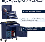5-Drawer Tool Box with Wheels, Rolling Tool Storage Cabinet with Detachable Top Tool Chest and Locking Mechanism, Metal Tool Cart for Garage Workshop and Room Use (Blue)