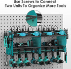 CCCEI Set Power Tool Organizer Wall Mount with Charging Station. Garage 4 Drill Storage Shelf with Hooks, Heavy Duty Metal Tool Battery Charger Organizer. Shop Utility Rack with Power Strip Navy Blue.