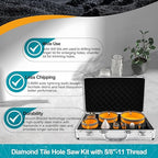 Tile Hole Saw Kit 13pcs - Diamond Core Drill Bits 6/6/8/19/25/35/50/75/102/125mm for Tile Porcelain Marble Granite with 20mm Diamond Finger Bit and 2" Chamfer Bit Trimming Hole and SDS Adapter