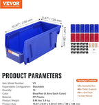 VEVOR Plastic Stackable Storage Bins 12 Pack (11 x 5 x 5-Inch), Hanging Storage Organizer Bins, Heavy Duty Stacking Containers for Closet, Garage, Office, Home, Pantry or Small Parts Organization