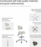 Grace&Grace Ergonomic Rolling Saddle Stool Chair with Wheels Adjustable Swivel Stool with Back and Footrest Heavy Duty for Esthetician, Artist, Dental, Medical, Spa, Salon, Cutting, Home Office