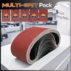 KonaFlex Sanding Belts 15 Pack 4x24 Inch Belt Sander Paper Aluminum Oxide with 60/80/120/150/240 Grits for Woodworking, Paint Sanding, Metalworking, Rust Removal