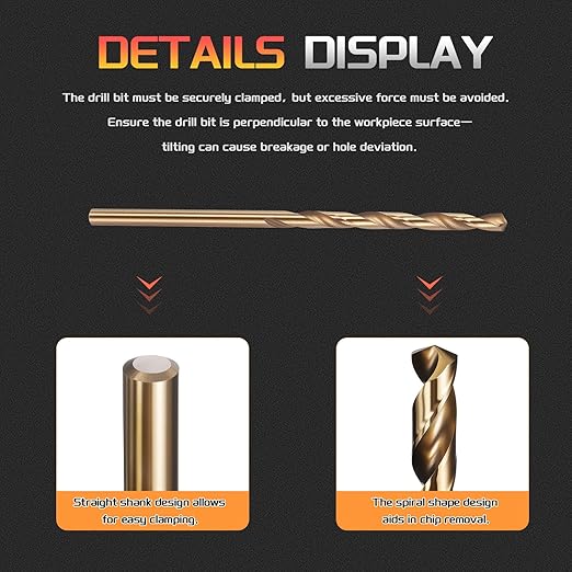 Drill Bit, #40 Cutting Diameter, 4341 HSS Gold Finish 118° Cutting Angle Number Jobber Bits - (Applications: for Drilling Soft Metal Plastic Wood), 5-Pieces