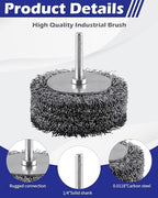 Rocaris 2 Pack Wire Brush for Drill Set,3 Inch Wire Wheel for Drill Attachments,Heavy Duty Wire Wheel Removal Paint Rust & Corrosion, 0.0118" Carbon Steel Wire, 1/4in Shank, 20000RPM