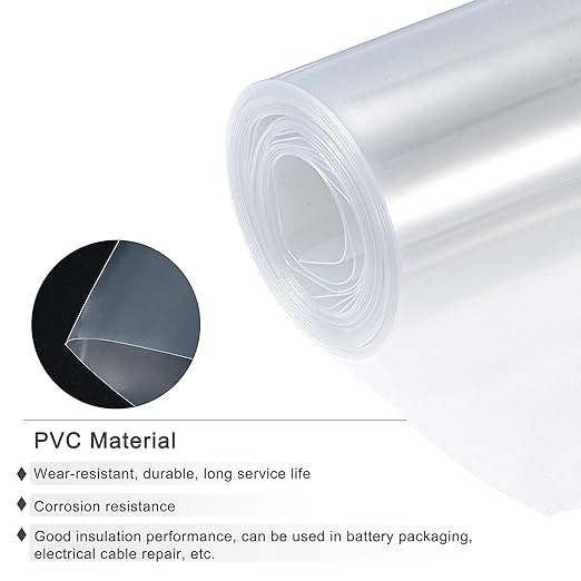 MECCANIXITY Battery Wrap PVC Heat Shrink Tubing 58mm Dia 90mm Flat 10 Feet(3meters) Clear Good Insulation for Battery Pack