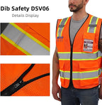 Dib Safety Reflective Mesh Vest High Visibility Two Tone with Pockets and Zipper, ANSI Class 2 Compliant, Orange Mesh with Yellow Trim S