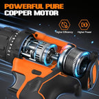 WORKBLESS 21V Power Drill Set, Cordless Drill with Battery and Charger, 3/8'' Keyless Chuck, Variable Speed, 18+1 Torque Setting and 28pcs Drilling/Driver Bits Tool Set(Orange)
