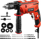 Enventor 7.5 Amp Hammer Drill, 1/2 Inch Electric Hammer Drill, 900W 0-3000RPM Variable Speed, 360° Auxiliary Handle, Lightweight Corded Hammer & Drill 2 in 1 Functions with 9pcs Bit for Metal, Wood
