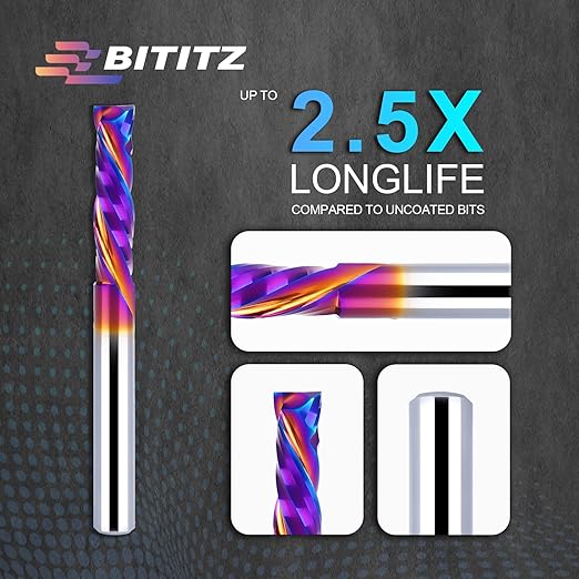 2PCS Up & Down Cut Spiral Router Bit 1/4 Inch Shank 1/4 Inch Cutting Diameter, Coating CNC Router Bits End Mill for Wood Cutting, Slot Mortise, Engraving