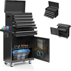 5-Drawer Tool Chest, Rolling Tool Box Organizer with Enhanced Packaging, Lockable Wheels, Detachable Top Tool Box, Metal Tool Storage Cabinet for Garage Workshop, Black