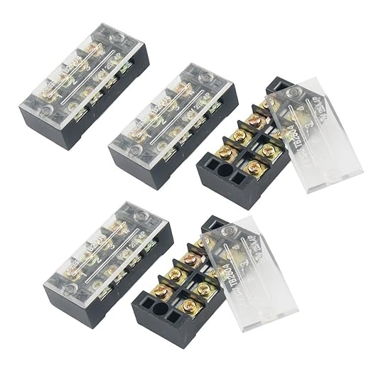 URBEST® 5 Pcs Dual Row 4 Position Covered Screw Terminal Strip 600V 25A