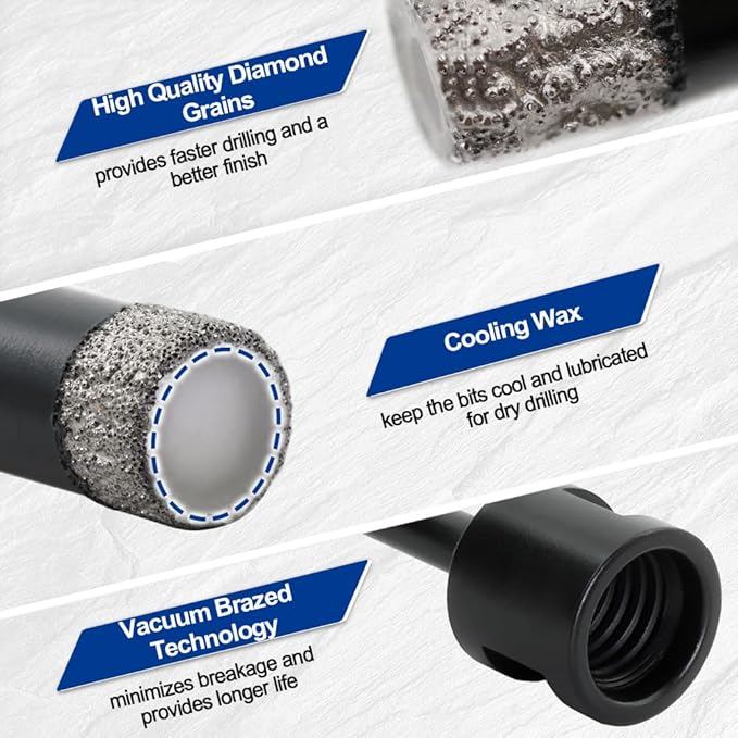 SHDIATOOL Diamond Core Drill Bits 2PCS 1/4 Inch for Porcelain Ceramic Tile Marble Brick Vacuum Brazed Hole Saw 6mm