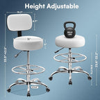 SUPERJARE Drafting Chair with Back, Adjustable Foot Rest Rolling Stool, Multi-Purpose Office Desk Chair, Thick Seat Cushion for Home Bar Kitchen Shop - White