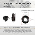 30-Piece Round Hole Punch Die Set-Compatible with CH-70 Machine, Heavy Duty Metal Punching Dies for Steel Sheet, Copper Plate, Aluminum Plate (30-Piece Round Hole Punch Die Set)