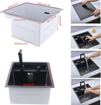 15-inch Hidden RV Kitchen Bar Sink with Folding Faucet, Cover, Drain Pipe and Strainer Full Set, Small Stainless Steel Prep Sink for Workstation, RV, Kitchen and Bar(Black)